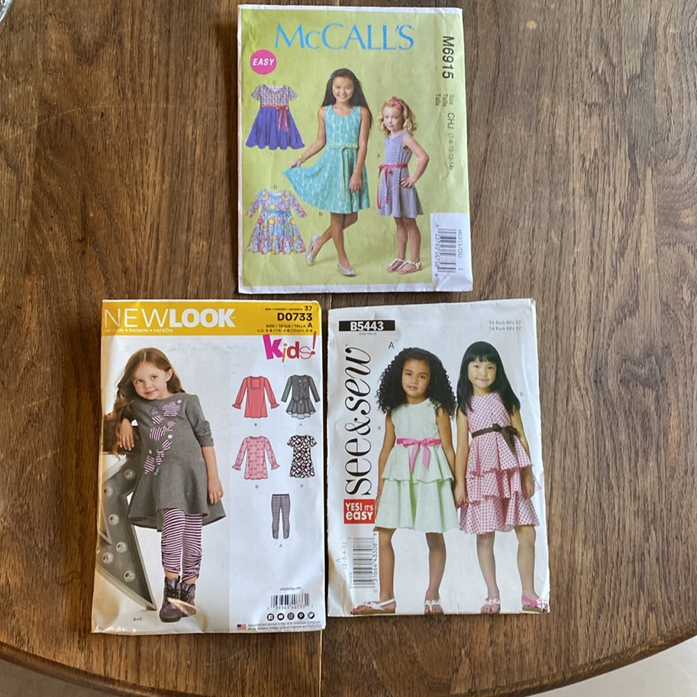 Set of 3 Kids Dress Patterns. McCalls, See & Sew; and NewLook. NWOT